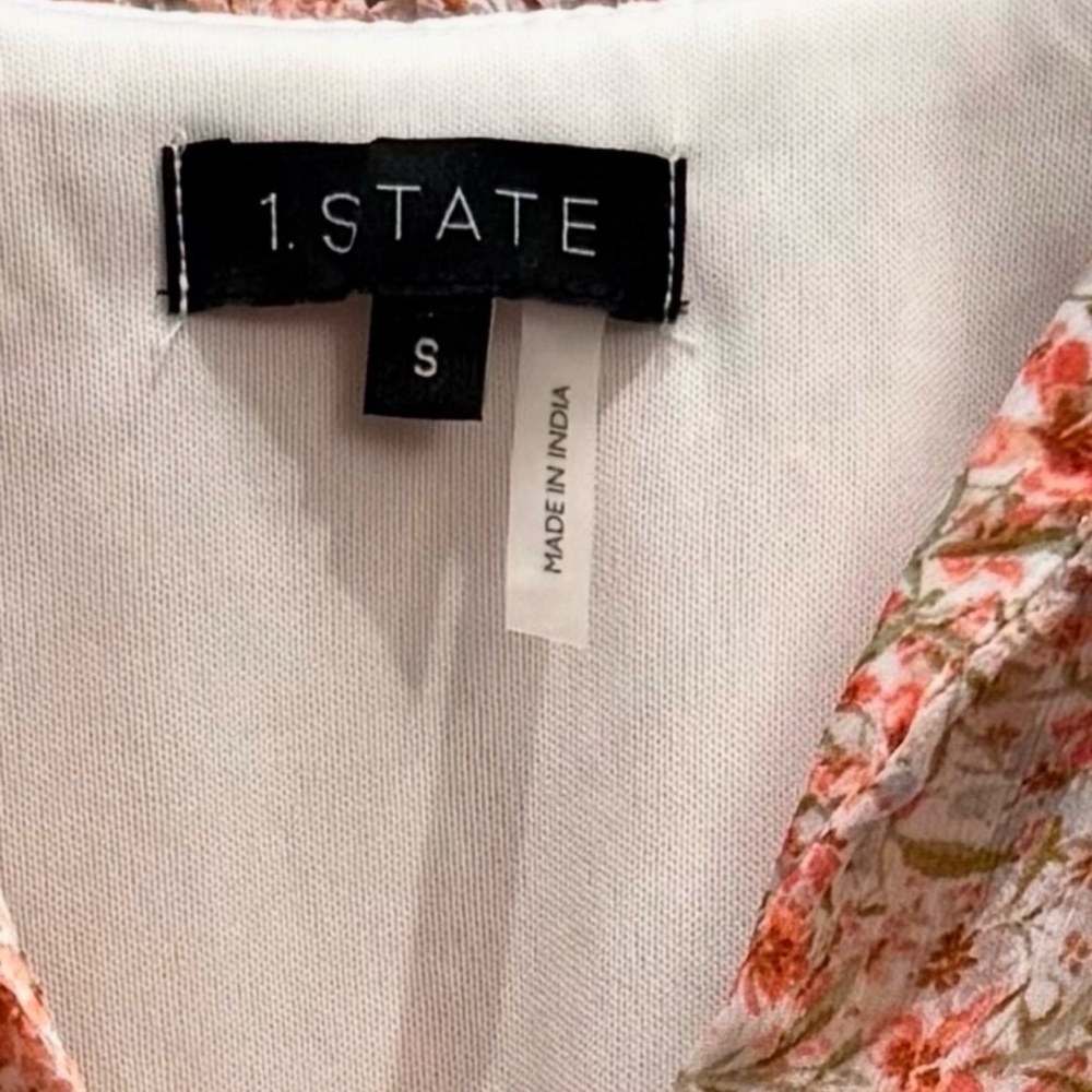 1 STATE Floral Ruffle Tiered Dress - Pink and White Size S - Picture 6 of 7